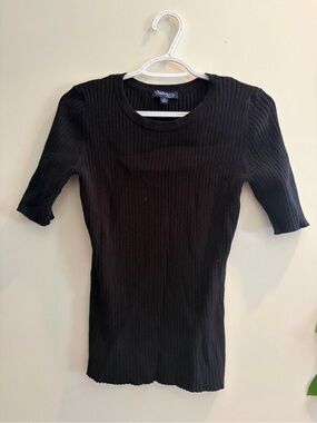 Charter Club Black Ribbed Short Sleeve Sweater